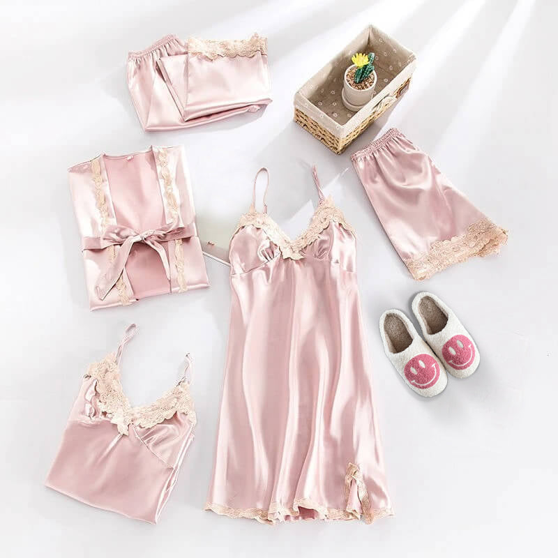 Satin-Nachtwäsche-Pyjama-Set