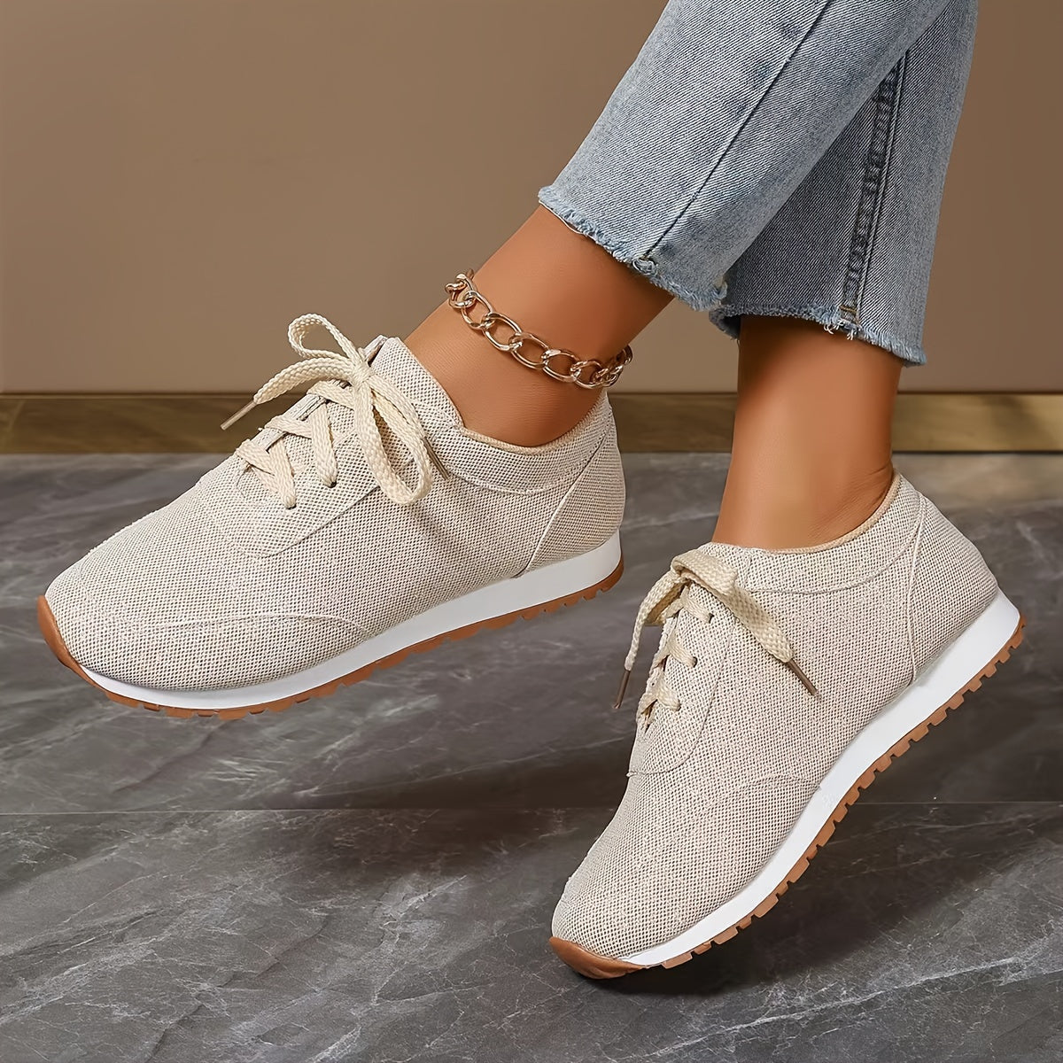 Beige Sneaker in Leinenoptik - Nora Schuhe