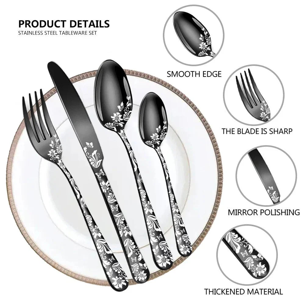 FancyFeast 24 Piece Floral Cutlery Set