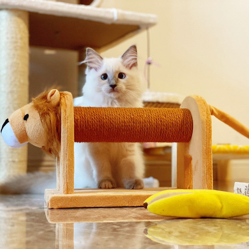 FelineFun Animal-Inspired Cat Platform: With Sisal Scratch Pole