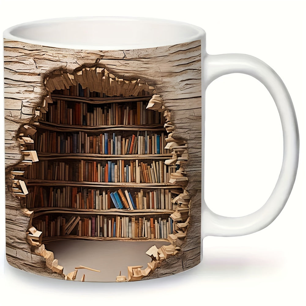 Caneca 3D de Estante de Livros - Caneca de Cerâmica com Design Criativo para Leitores