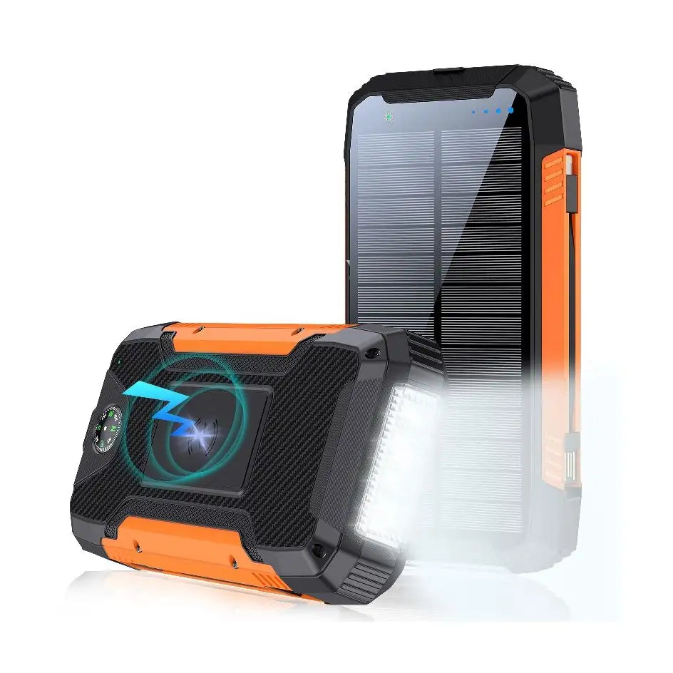 Cargador solar de 30000mAh, Banco de energía inalámbrico a prueba de agua, externo