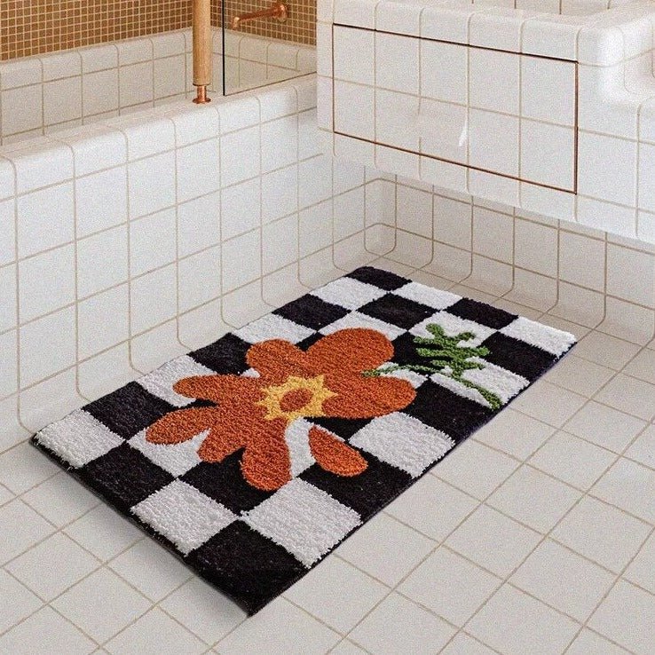 Fluffy Checkerboard Grid Rug