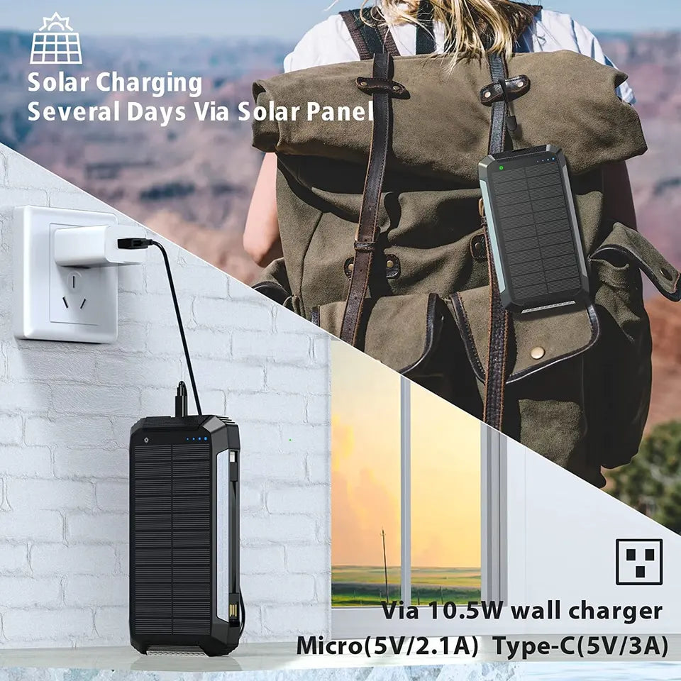 30000mAh Solar Charger Wireless Waterproof Power Bank External