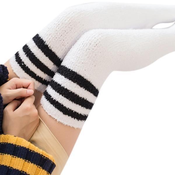 Fuzzy Striped Thigh Highs