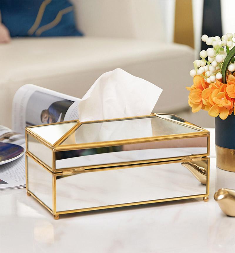 Elegance Nordic Gold Lining Glass Tissue Box