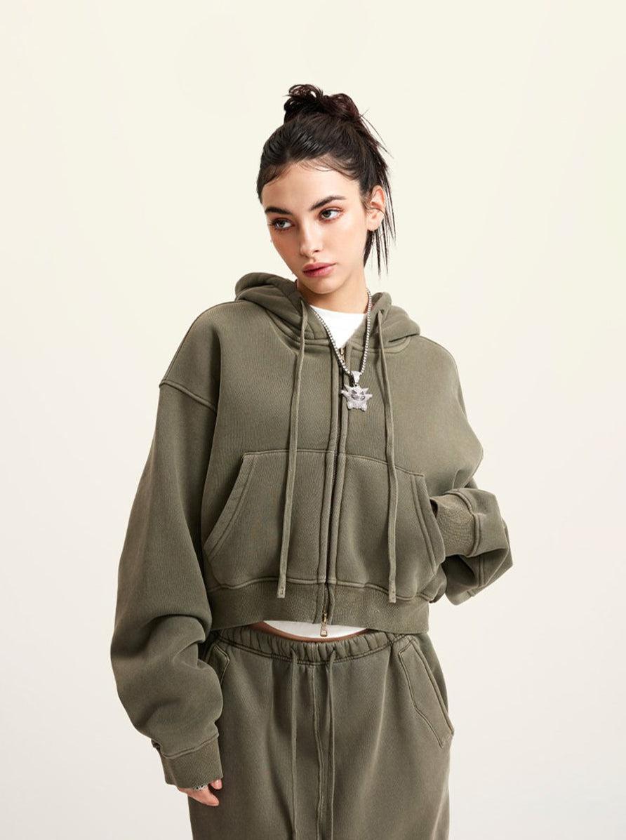 Vasket Vintage Cropped Zip Hoodie