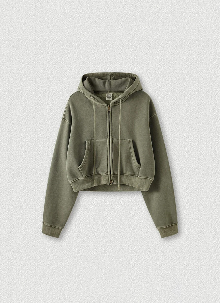 Vasket Vintage Cropped Zip Hoodie