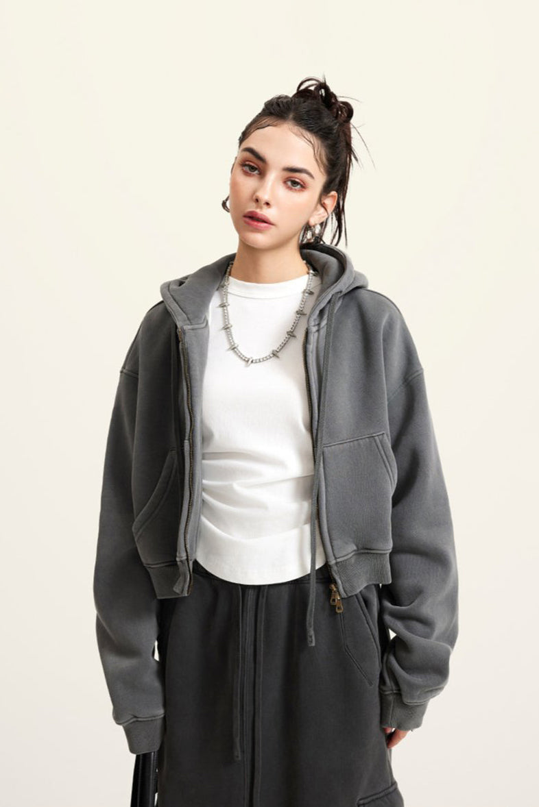 Vasket Vintage Cropped Zip Hoodie