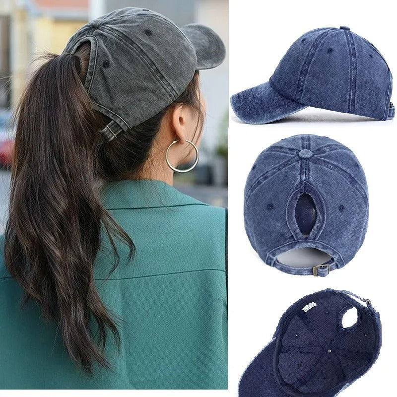 Gorra de béisbol con cola de caballo de 3 hojas