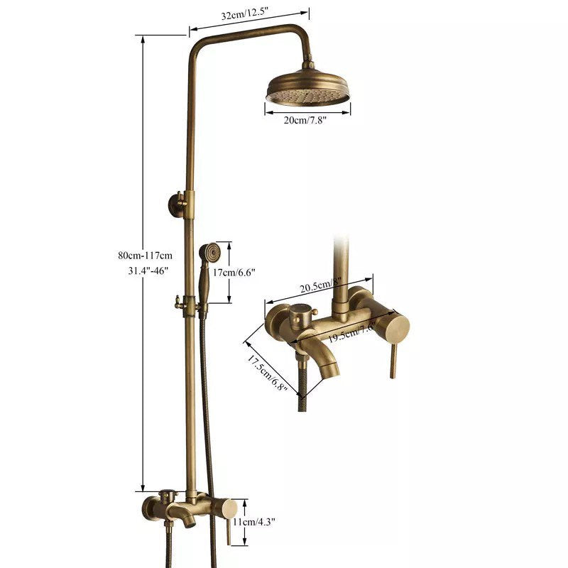 Sistem de duș pentru baie din alamă antică cu pulverizator manual