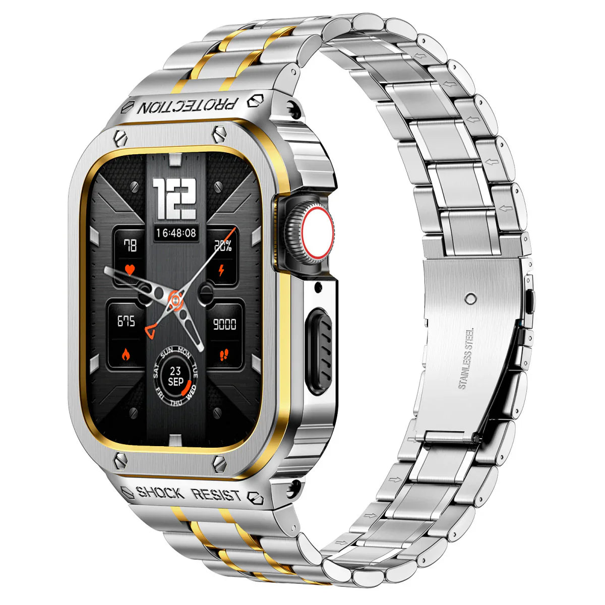 LUX7009 Rozsdamentes Acél Óra Szíj Tokkal Az Apple Watch-hoz