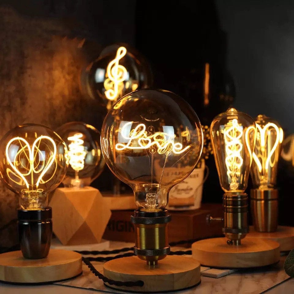 Glob LED Edison mare și soclu din lemn în stil industrial vintage