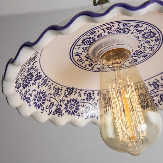 Ceramic Plate Pendant LED Light in Portuguese Tile Style - Bulb Included