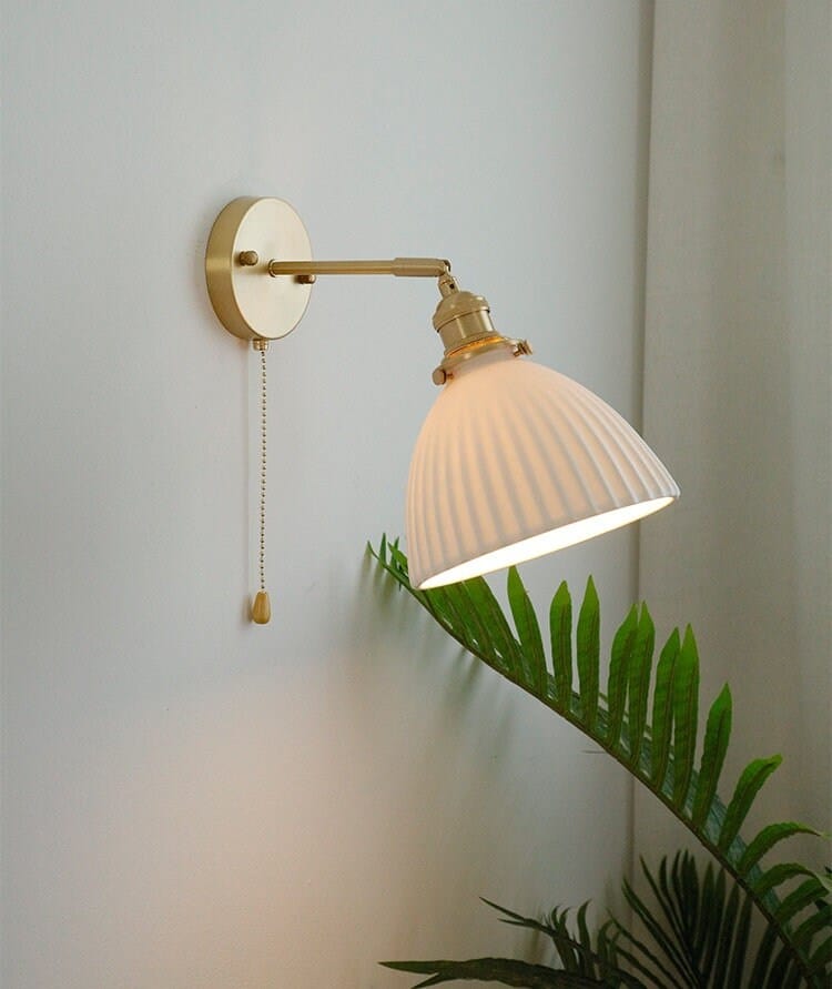 Handemade Ceramic Wall Light in Pleated Cup Shape - Bulb Included