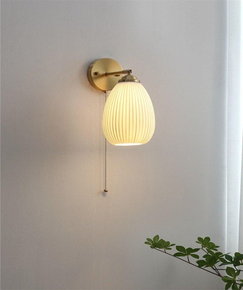 Geribbelde keramische wandlamp in lantaarn-eivorm - Inclusief lamp