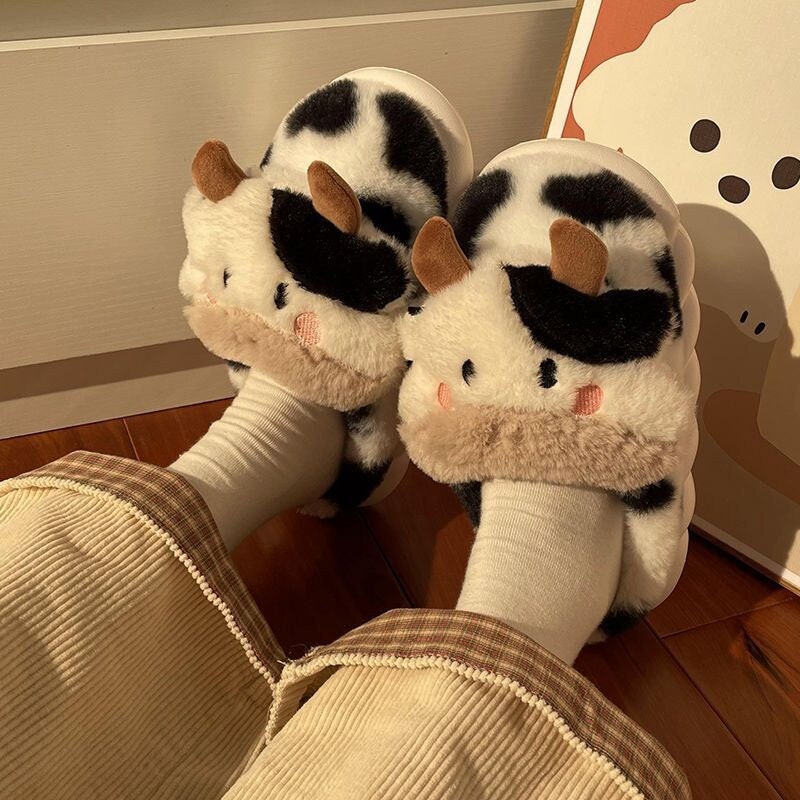 Fluffy Cow Slippers