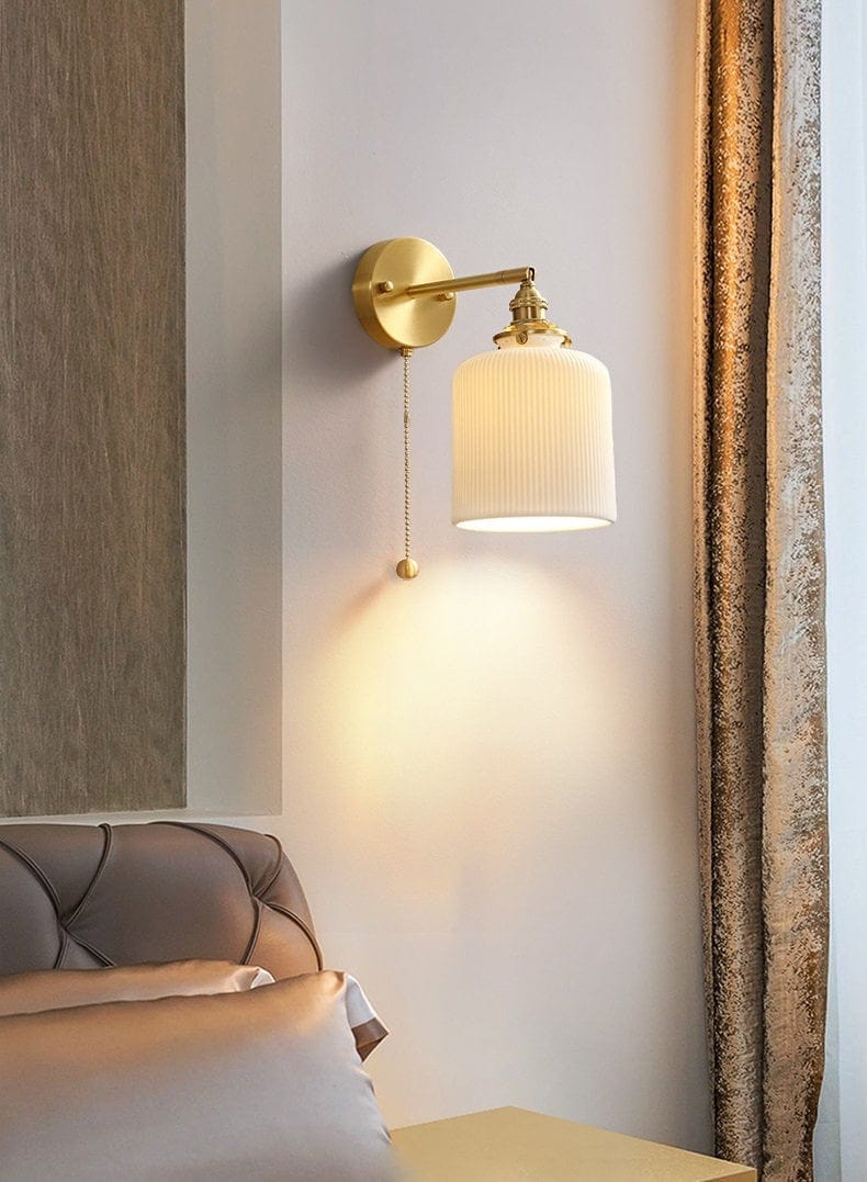 Ribbed Ceramic Wall Light in Lantern Long Cylinder Shape - Bulb Included