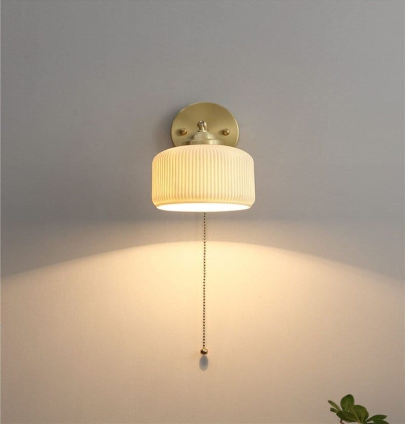 Ribbed Ceramic Wall Light in Lantern Long Cylinder Shape - Bulb Included