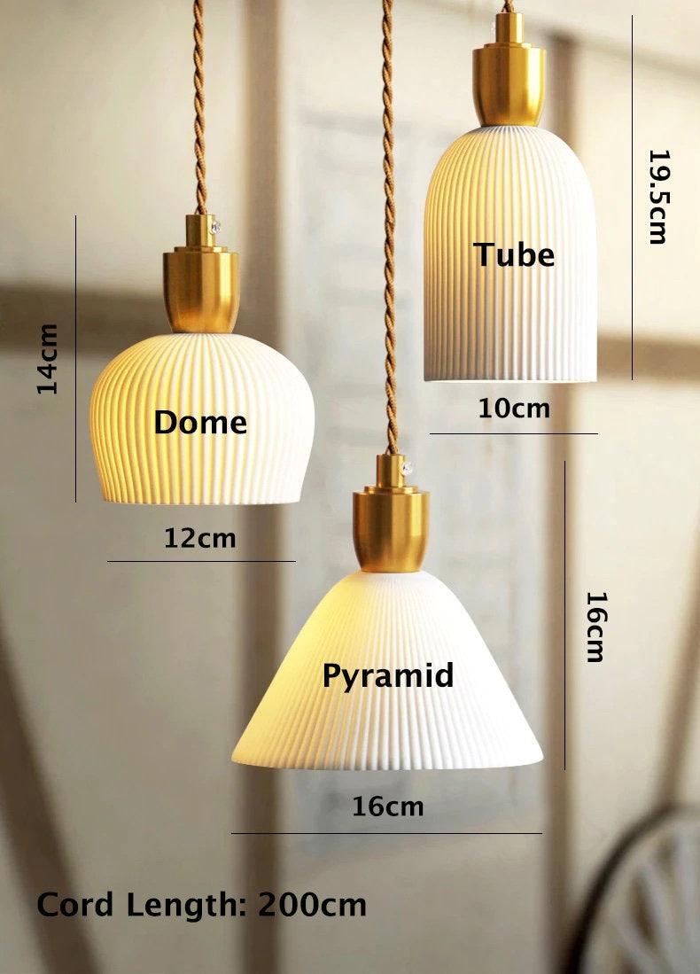 Ribbed keraaminen LED-riippuvalaisin Art Deco -tyyliin - Polttimo mukana