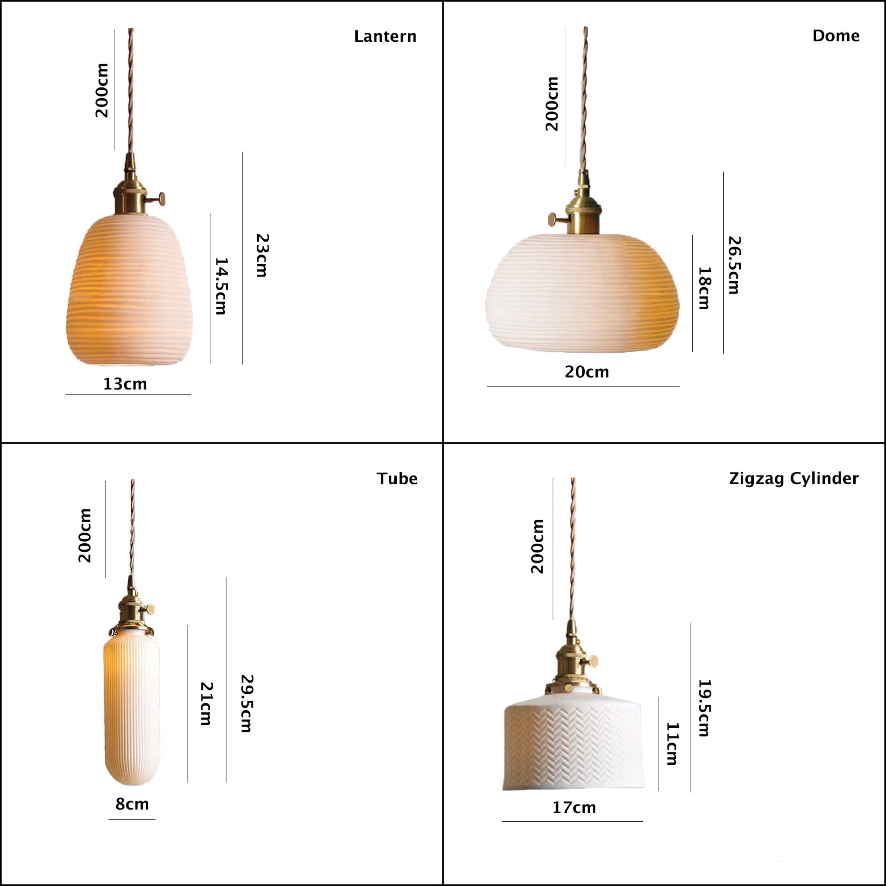 Lampada a sospensione a LED in ceramica a coste a forma di cilindro corto giapponese - Lampadina inclusa