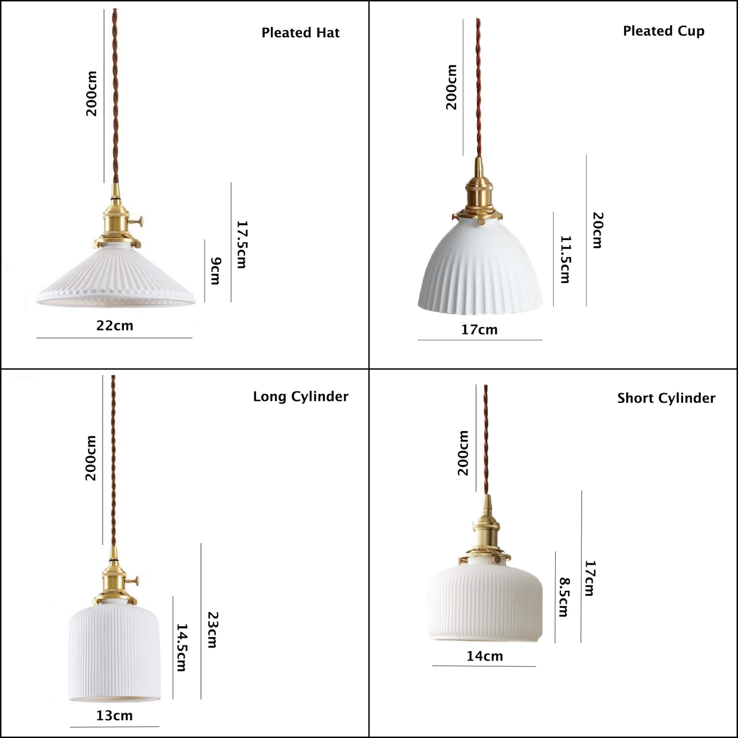 Lampada a sospensione a LED in ceramica a coste a forma di cilindro lungo giapponese - Lampadina inclusa