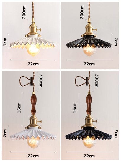 Glazed Ceramic Pleated Tutu Pendant LED Light in Art Deco Style - Bulb Included