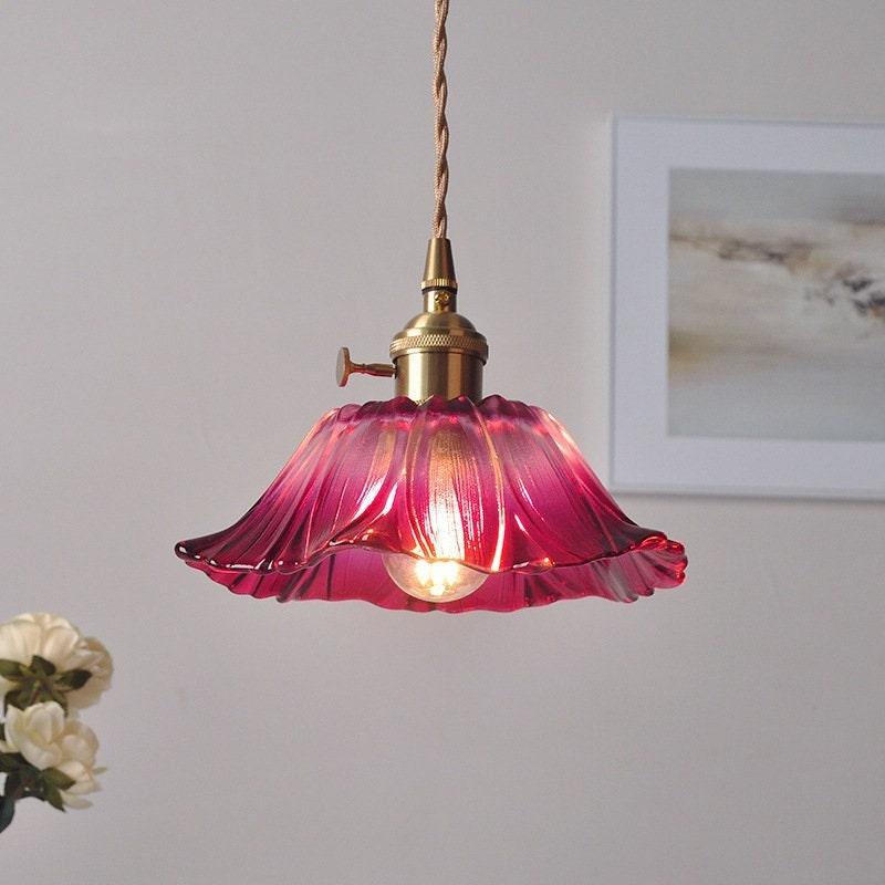 Lampe LED suspendue en forme de fleur de camélia en verre dépoli de style vintage - Ampoule incluse