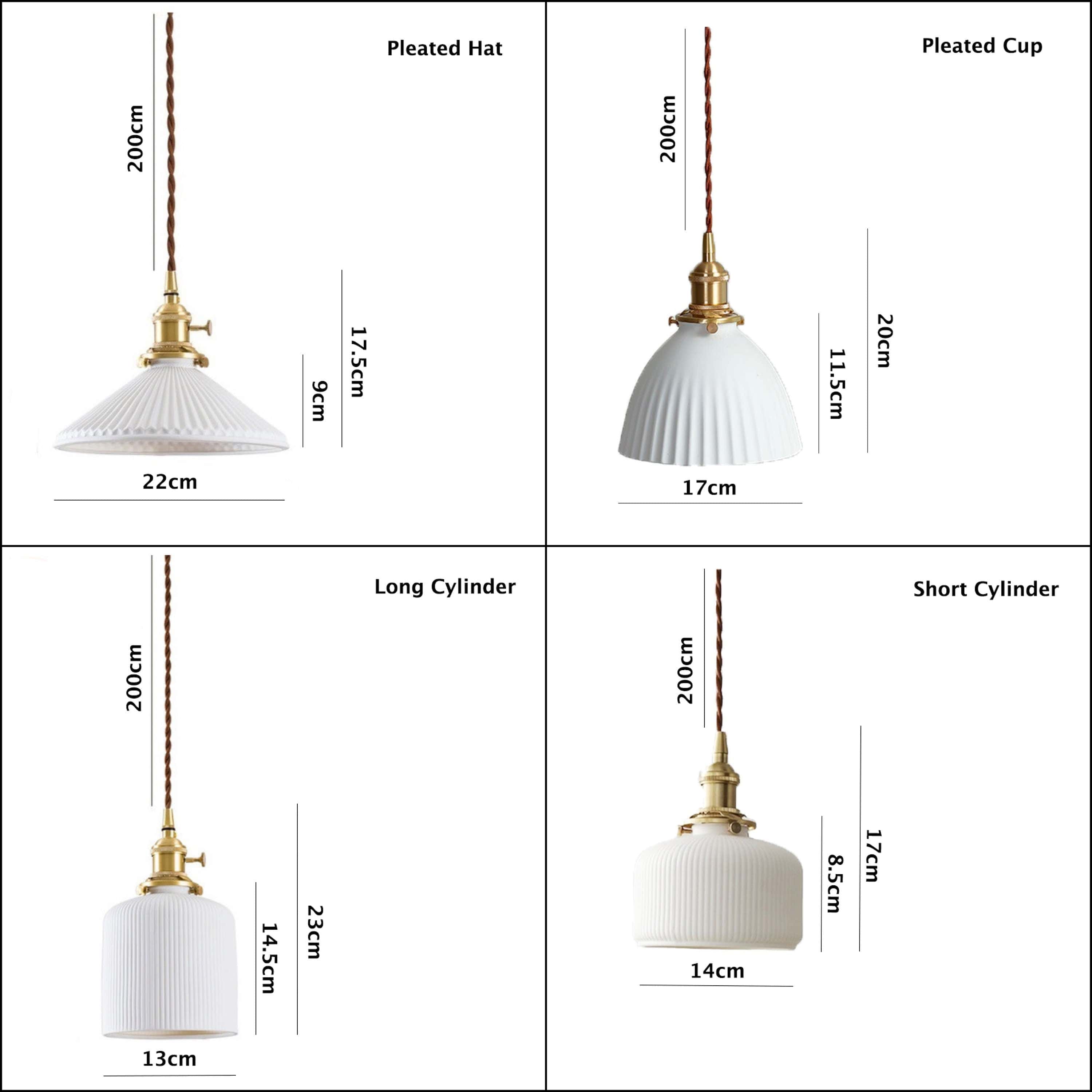 Ceramic Ribbed Pendant LED Light in Japanese Short Cylinder Shape - Bulb Included