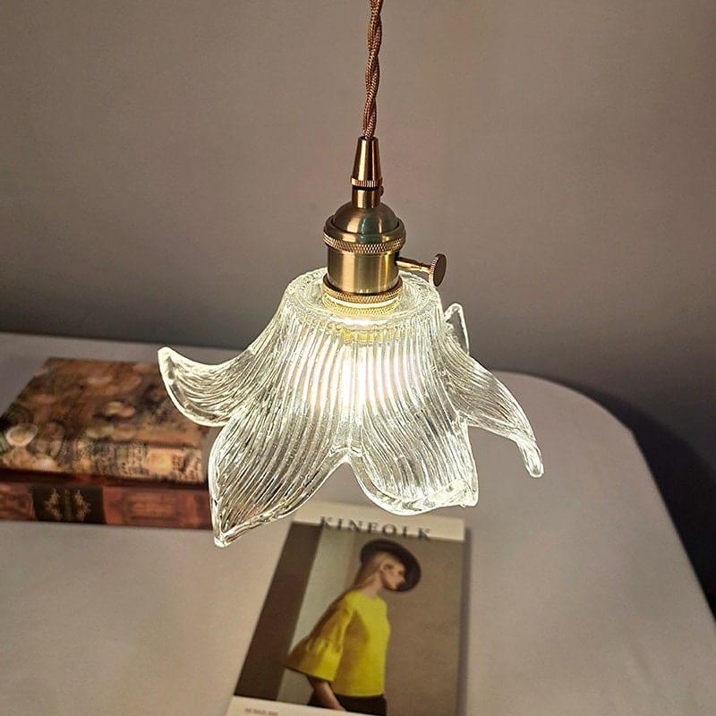 Lampe LED suspendue en forme de fleur de lys en verre de style vintage - Ampoule incluse