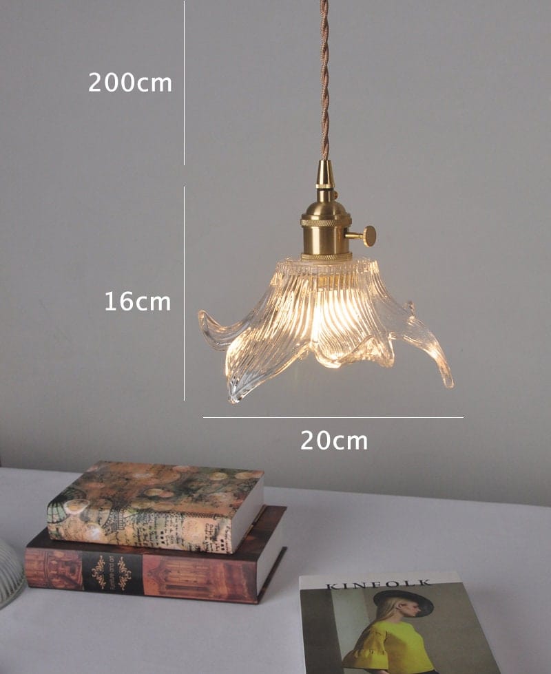 Lampe LED suspendue en forme de fleur de lys en verre de style vintage - Ampoule incluse