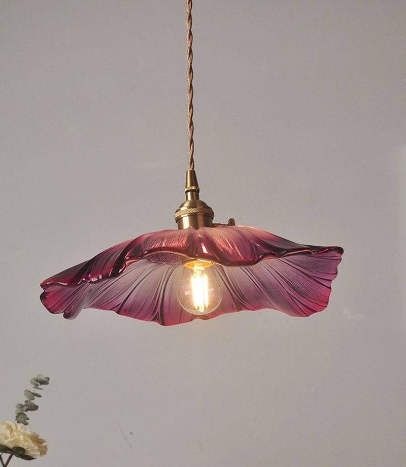 Lampada a sospensione a LED con girasole in vetro viola in stile vintage - Lampadina inclusa