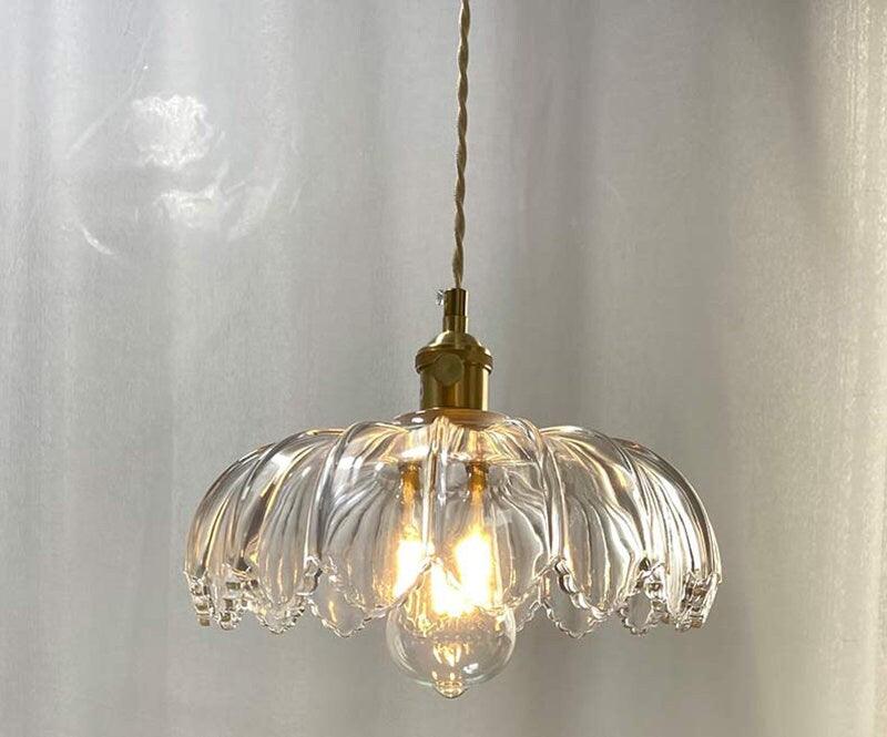 Glass Lotus Flower Pendant LED Light in Vintage Style - Bulb Included