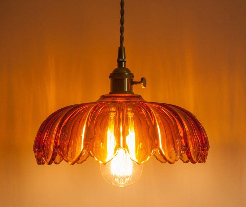 Glass Lotus Flower Pendant LED Light in Vintage Style - Bulb Included