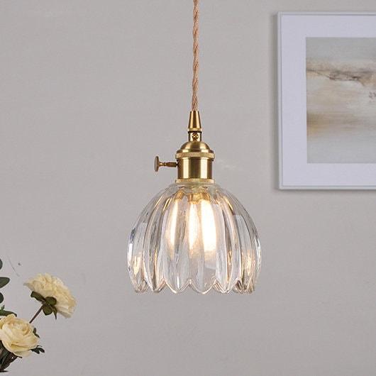 Petite Glass Flower Pendant LED Light in Vintage Style - Bulb Included