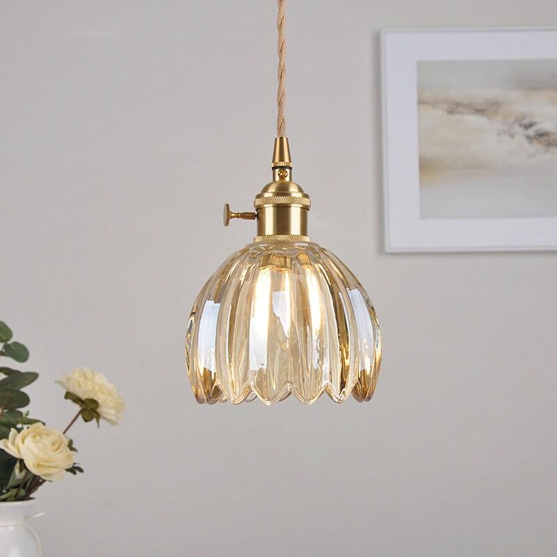 Pendente de Luz LED em Estilo Vintage com Flor de Vidro Pequena - Lâmpada Incluída