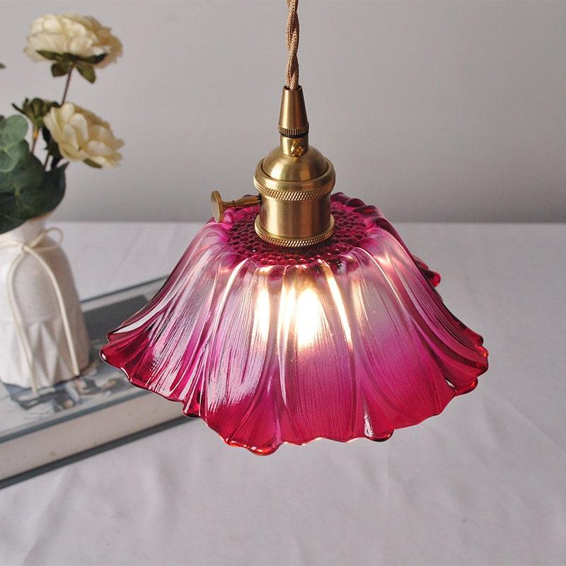 Lampe LED suspendue en forme de fleur de camélia en verre dépoli de style vintage - Ampoule incluse