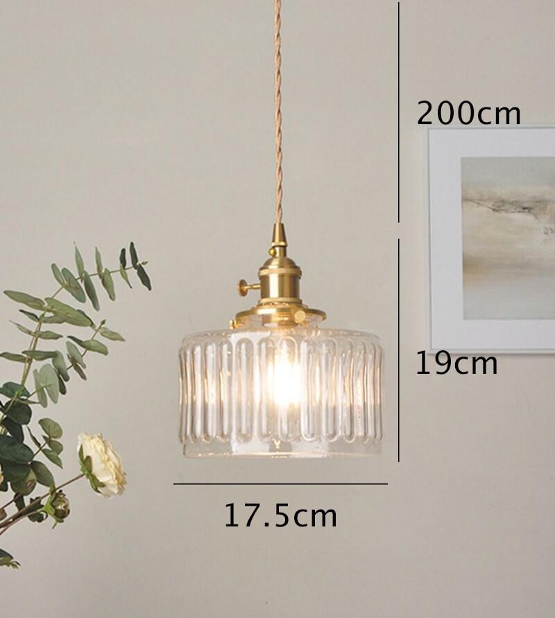 Lampe suspendue à cylindre court en verre cannelé de style vintage - Ampoule incluse