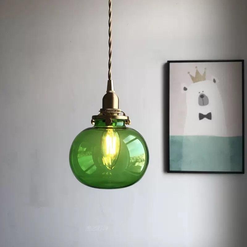 Lampada a sospensione a LED con sfera di vetro fatta a mano in stile vintage - Lampadina inclusa