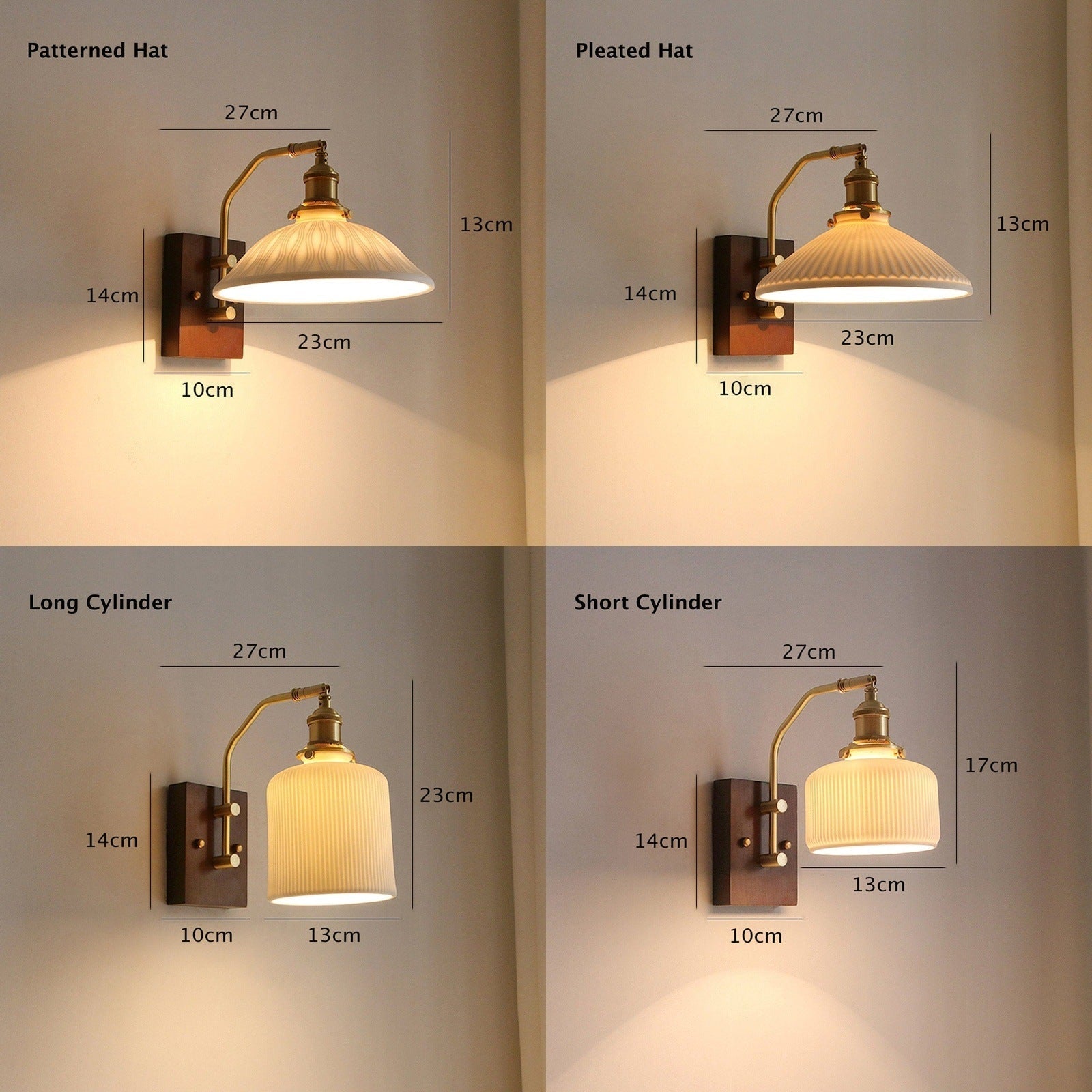 Keramische LED-wandlamp met zwart walnoothouten lamparmatuur in vintage stijl