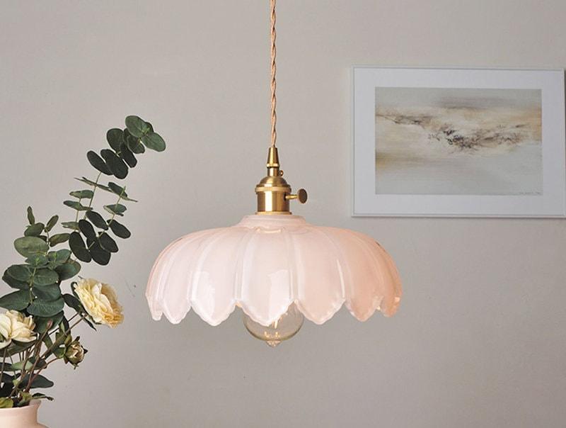 Glass Lotus Flower Pendant LED Light in Vintage Style - Bulb Included