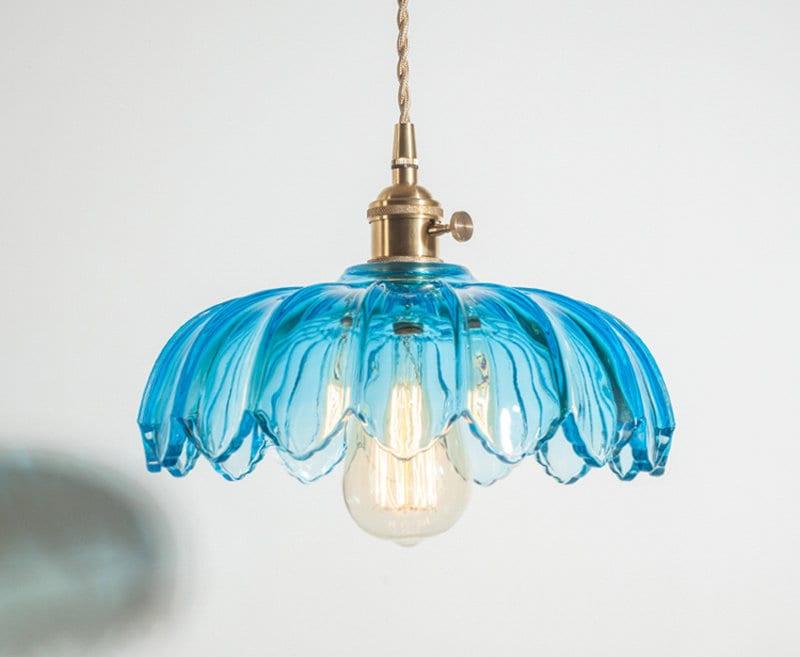 Glass Lotus Flower Pendant LED Light in Vintage Style - Bulb Included