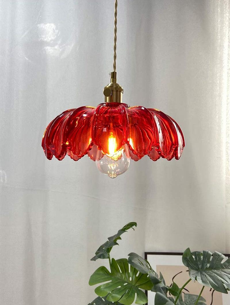 Pendente de Luz LED em Estilo Vintage com Flor de Lótus em Vidro - Lâmpada Incluída