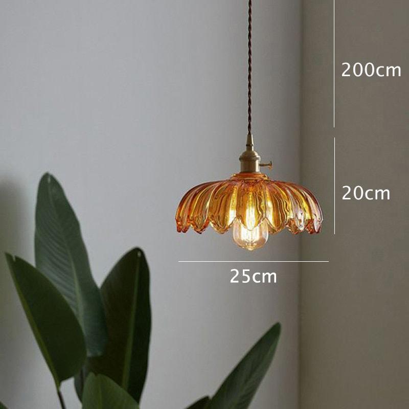 Glass Lotus Flower Pendant LED Light in Vintage Style - Bulb Included