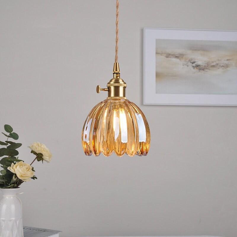 Pendente de Luz LED em Estilo Vintage com Flor de Vidro Pequena - Lâmpada Incluída