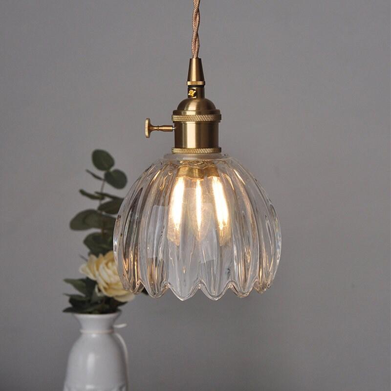 Petite Glass Flower Pendant LED Light in Vintage Style - Bulb Included