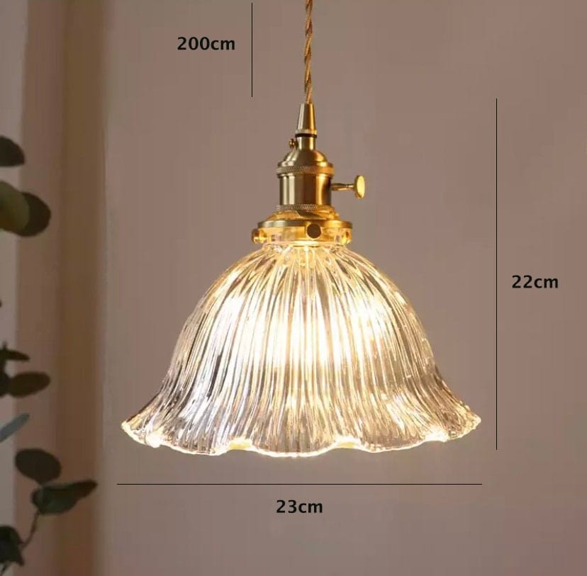 Classica lampada a sospensione a fiore in vetro scanalato a LED in stile vintage francese - Lampadina inclusa