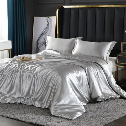 Luxury set (4 pieces) silk/satin bed linen duvet cover-2x pillowcase-sheet