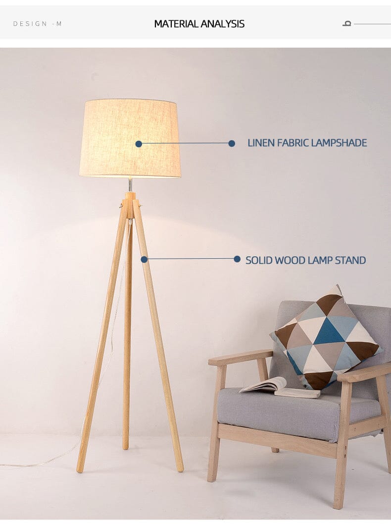 Lampada da terra con paralume in legno Lillian