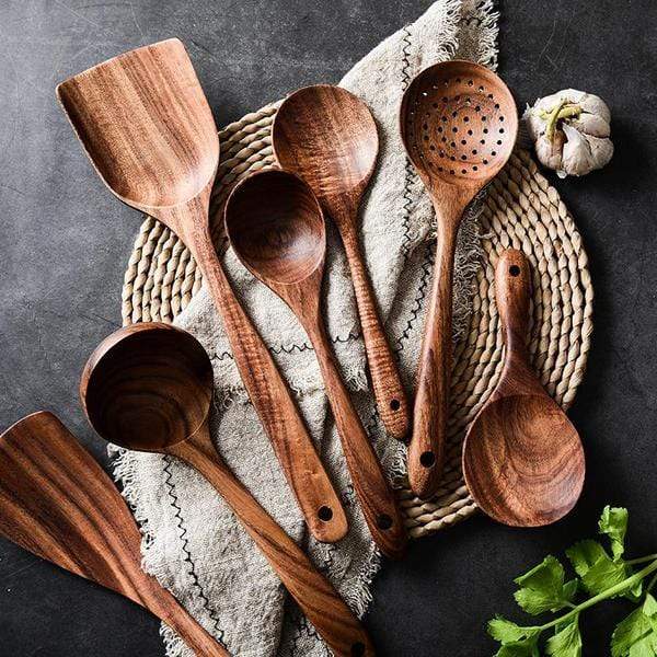 Handmade Teak Wooden Kitchen Utensils | 7 Sets